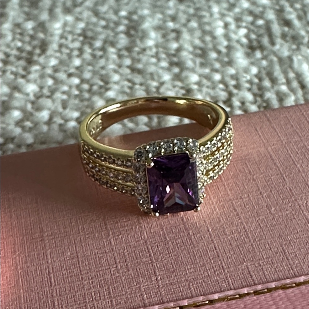 Emerald Cut Amethyst Colored Stone Ring